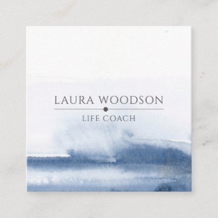 Abstract Blue Watercolor Life Coach Business Card
