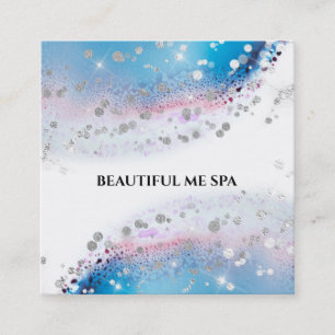 *~* Abstract Blue Watercolor Pastel Silver Glitter Square Business Card