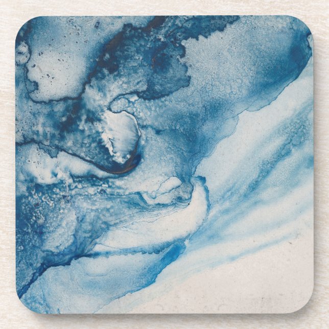 Abstract Blue Waves or Clouds on Cream Coaster (Front)