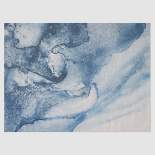 Abstract Blue Waves or Clouds on Cream Decoupage Tissue Paper (Front)