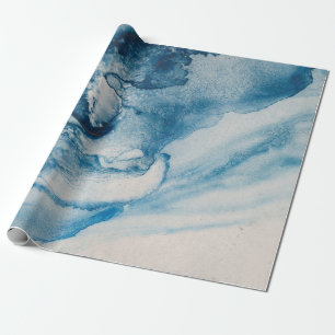 Abstract Blue Waves or Clouds on Cream Wrapping Paper