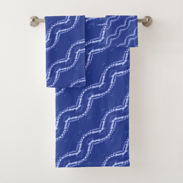 Abstract blue waves pattern bath towel set (Insitu)