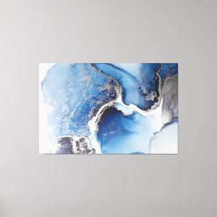 Abstract Blue, White and Silver Alcohol Ink Canvas Print