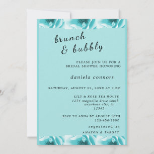 Abstract Blue & White Florals Brunch & Bubbly Invitation