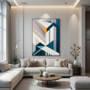 Abstract Blue White Gold Geometric Architecture Canvas Print