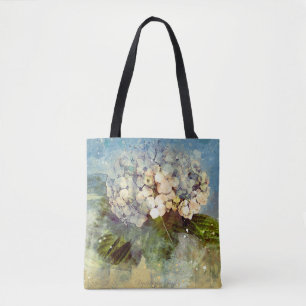 Abstract Blue, White Hydrangea Floral Watercolor Tote Bag