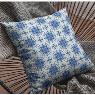 Abstract Blue White Tile Pattern Cushion