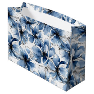 Abstract Blue & White Watercolor Flowers Large Gift Bag