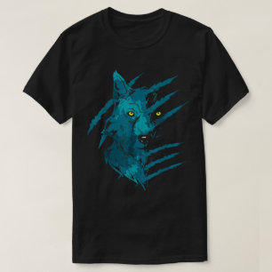Abstract Blue Wolf Spirit Scratch Art T-Shirt