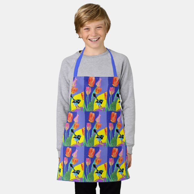 Abstract Blue Wren Australian Bird Birds Apron  (Worn)