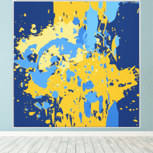 Abstract Blue & Yellow Custom Paint Splatter Canvas Print