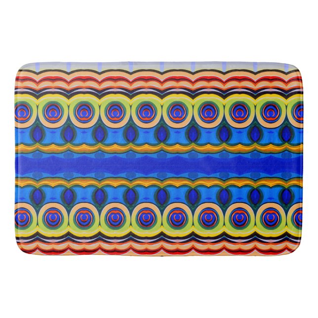 Abstract blue yellow orange bath mat (Front)