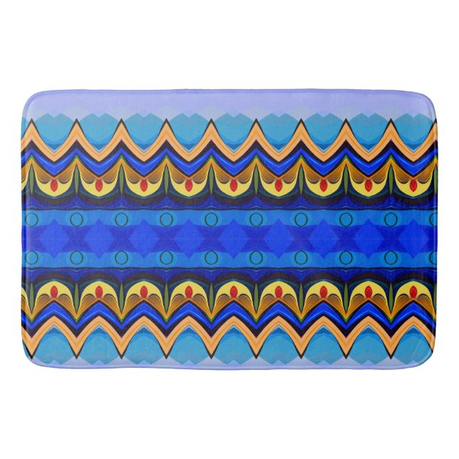 Abstract blue yellow orange bath mat (Front)