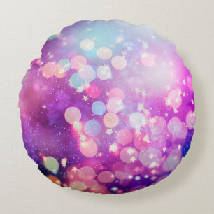 Abstract blurred of blue and silver glittering shi round cushion
