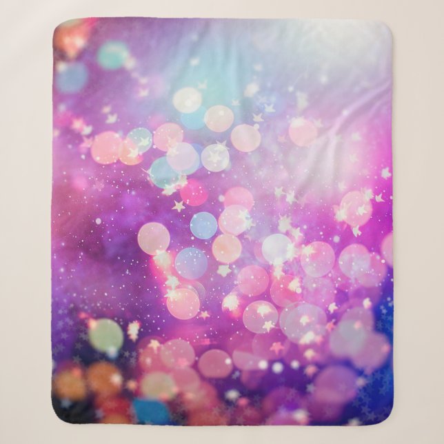 Abstract blurred of blue and silver glittering shi sherpa blanket (Front)