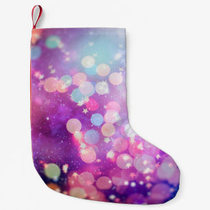 Abstract blurred of blue and silver glittering shi small christmas stocking