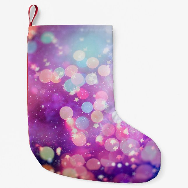 Abstract blurred of blue and silver glittering shi small christmas stocking (Front)