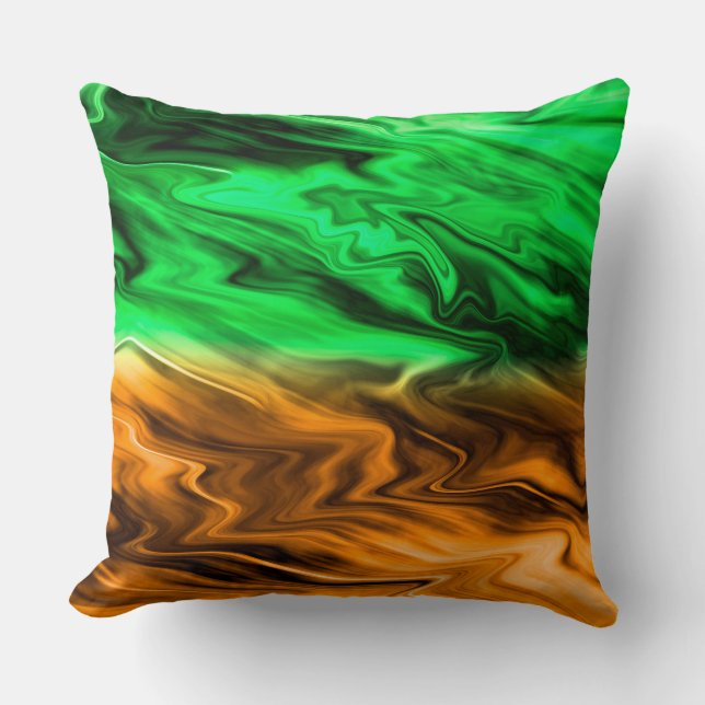 Abstract blurry spotted pattern in orange green cushion (Front)