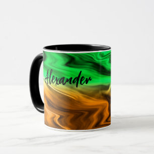 Abstract blurry spotted pattern in orange green mug