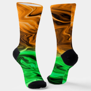 Abstract blurry spotted pattern in orange green  s socks