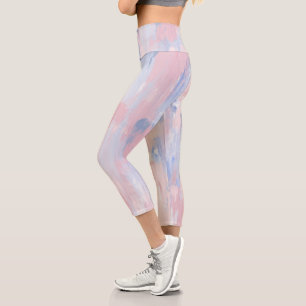 Abstract Blush and Blue Paint Strokes Capri Leggings