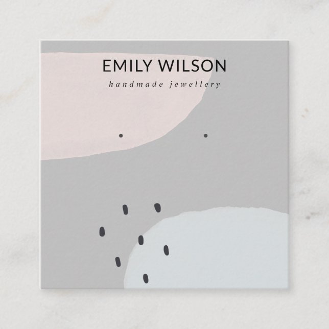 ABSTRACT BLUSH DUSKY BLUE STUD EARRING DISPLAY SQU SQUARE BUSINESS CARD (Front)