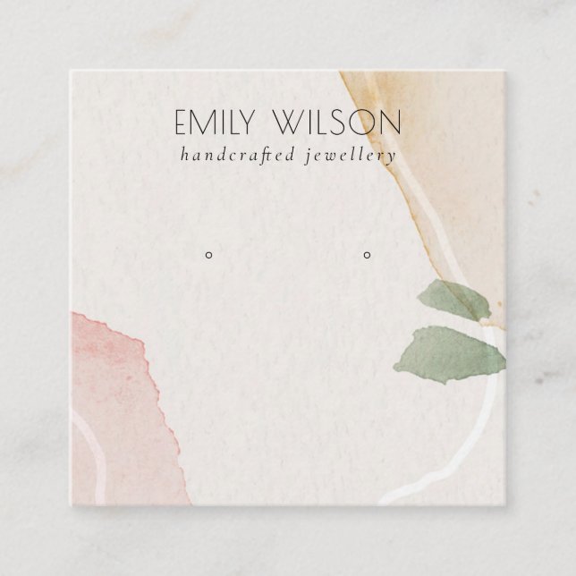 Abstract Blush Earthy Green Stud Earring Display Square Business Card (Front)