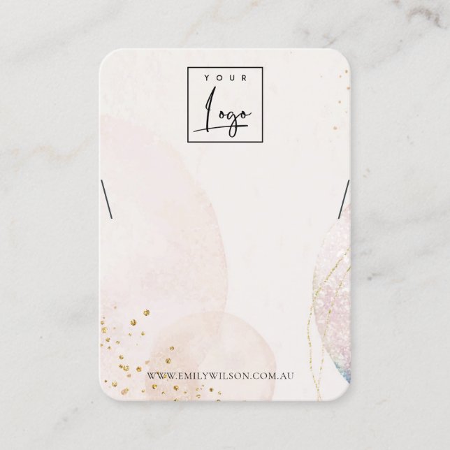Abstract Blush Gold Watercolor Necklace Display Business Card (Front)