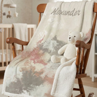 Abstract Blush Pink and Taupe Watercolor Name Sherpa Blanket