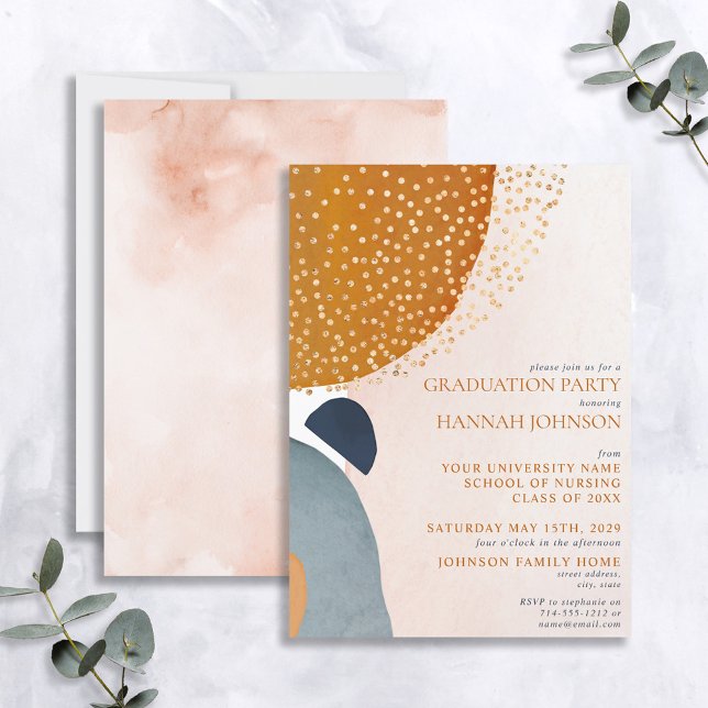 Abstract Blush PInk Blue Terracotta Graduation Invitation (Creator Uploaded)