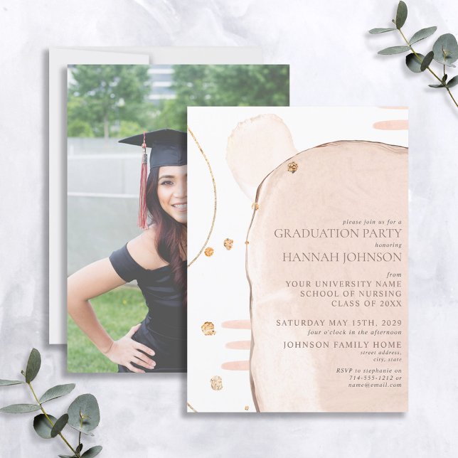 Abstract Blush Pink & Gold Foil Photo Graduation Invitation (Creator Uploaded)