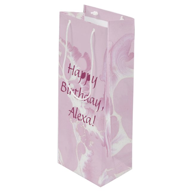 abstract blush pink paint pattern wine gift bag (Front Angled)