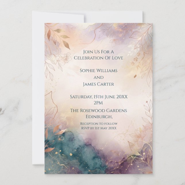 Abstract Blush Teal Wedding Invitation (Front)