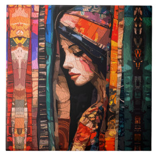 Abstract Bohemian Art with Ethereal Textures Tile