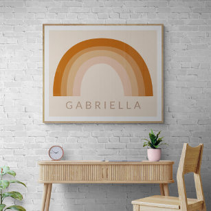 Abstract Boho 70s Rainbow Terracotta Personalised Poster
