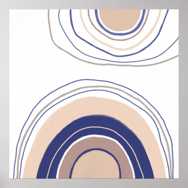 Abstract Boho Arches - Blue and Beige Poster (Front)