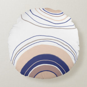 Abstract Boho Arches - Blue and Beige Round Cushion