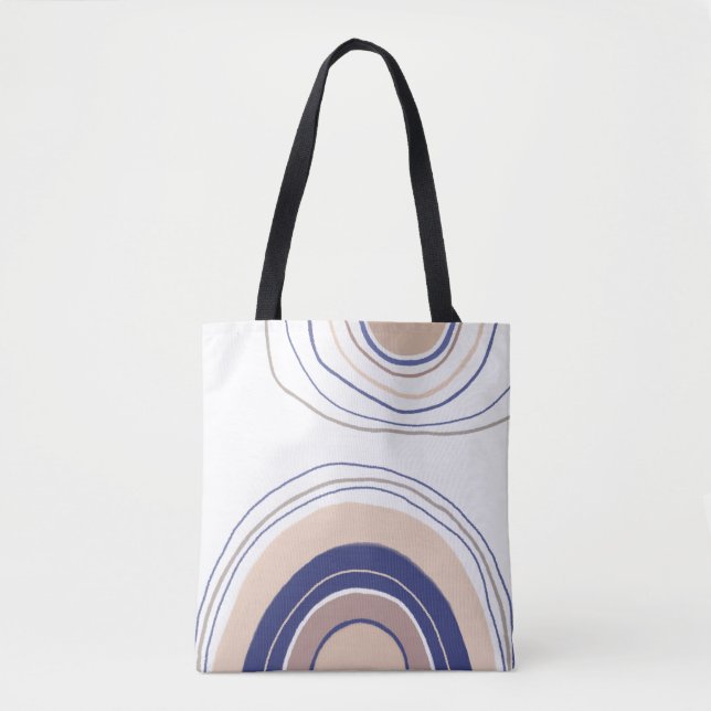 Abstract Boho Arches - Blue and Beige Tote Bag (Front)