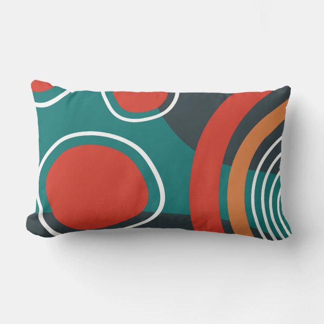 Abstract boho artwork rainbow and sun lumbar cushion (Front)