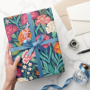 Abstract Boho Carnation Butterflies Wrapping Paper