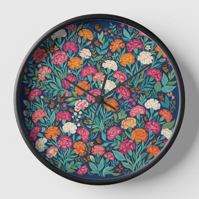 Abstract Boho Carnations Butterflies Art Clocks (Front)