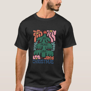 Abstract Boho Christmas Tree Joy Peace Love Retro T-Shirt