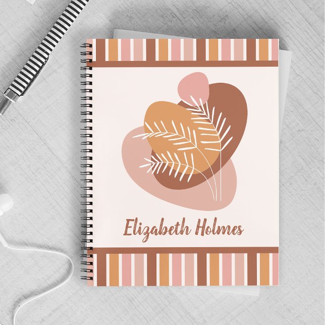 Abstract boho colour palette leaves and stripes notebook (Creator Uploaded)