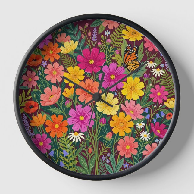 Abstract Boho Cosmos Flowers Art Clocks (Front)