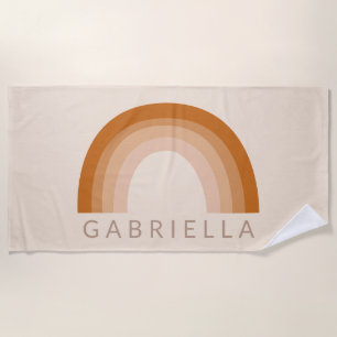 Abstract Boho Desert Rainbow Terracotta Name    Beach Towel