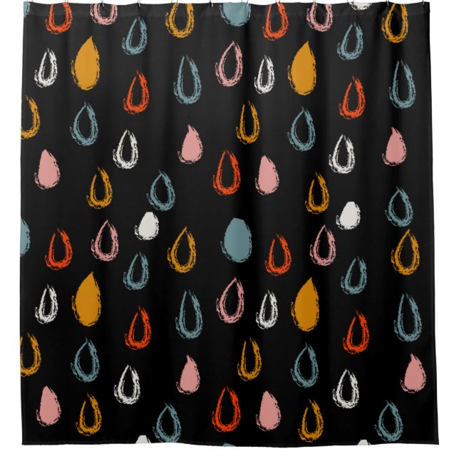 Abstract boho doodle seamless pattern rain drops shower curtain (Front)