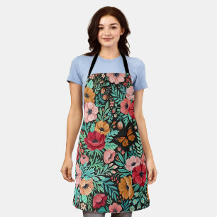 Abstract Boho Floral Anemones Butterfly Apron