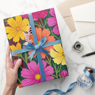 Abstract Boho Floral Butterfly Wrapping Paper