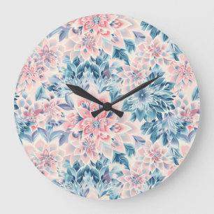 Abstract Boho Floral Pastel Pink Green Blue Large Clock