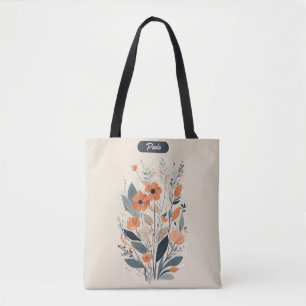 Abstract Boho Floral Raw Sienna and Salmon Tote Bag